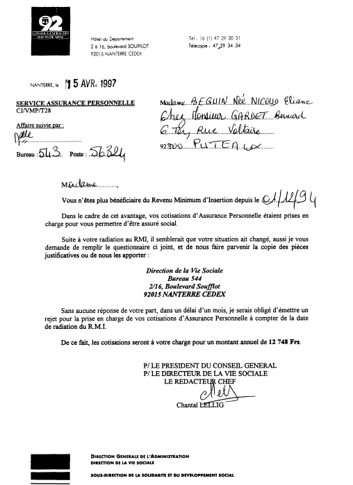 Le R�dacteur en chef : Chantal LELLIG - Direction G�n�rale de l'Administration - Direction de la Vie Sociale 