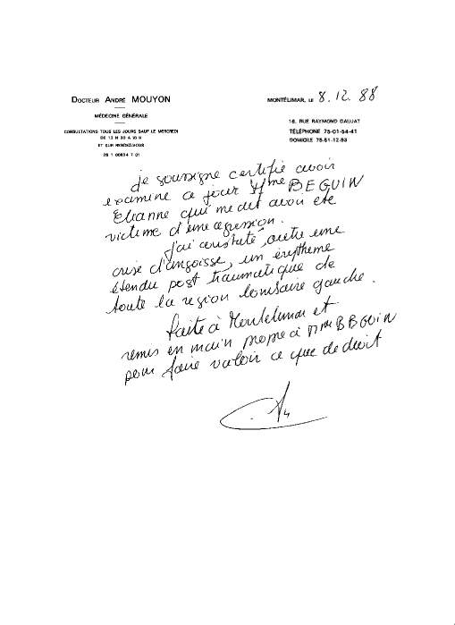 08 d�cembre 1988 - Certificat du Dr Moyon