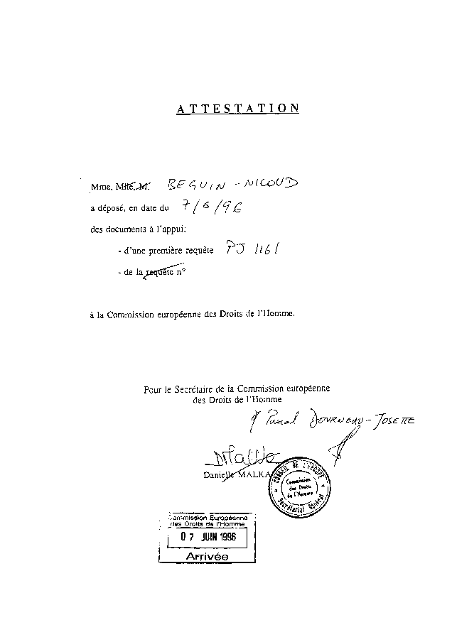 07 Juin 1996 - Strasbourg  - D�pose requ�te et rencontre M. Pascal Dourneau-Josette 