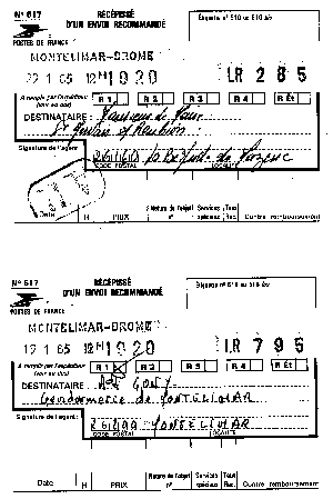 A.R. de la lettre � l'Adjudant GONY