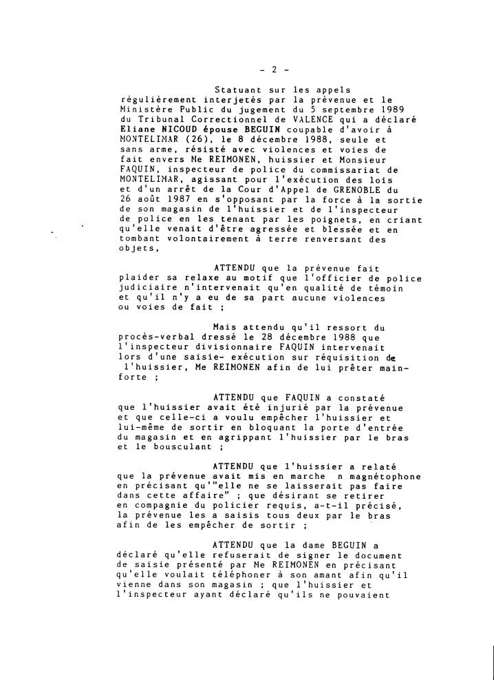 arr�t de la Chambre des Appels Correctionnels prononc� � l'audience publique du 25 janvier 1990