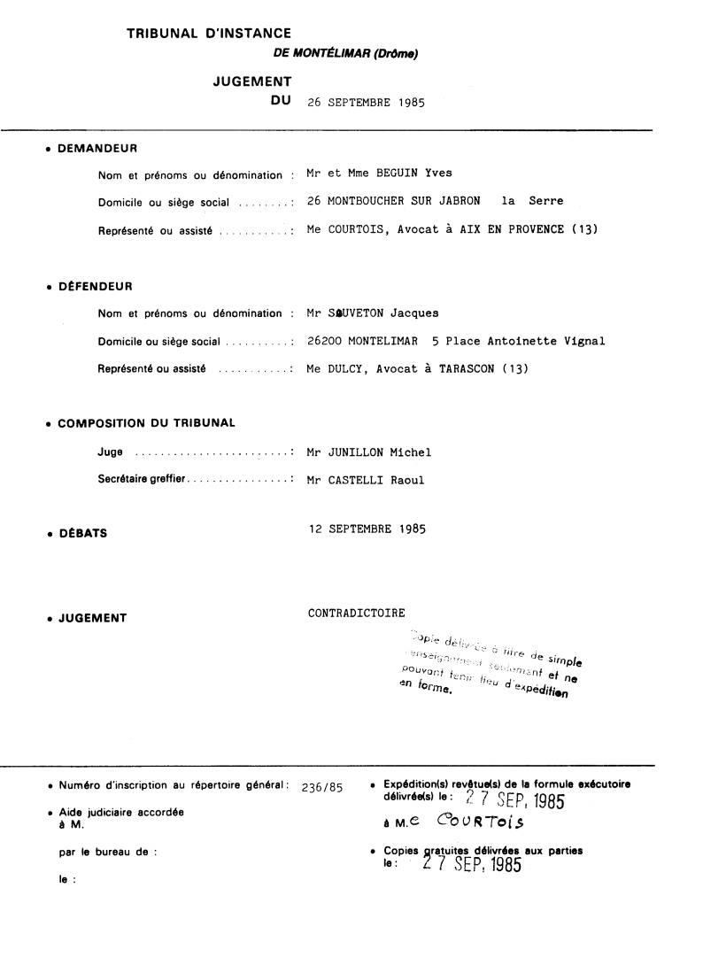 Codamnation du v�t�rinaire Souveton de Mont�limar pour avoir tuer mon chien Ulric [en fait il la vendu]