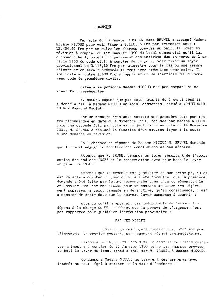13 mai 1992 - JUGEMENT TGI. VALENCE - Nicole OBREGO - acte de l'huissier Fr�d�ric PONSETI.