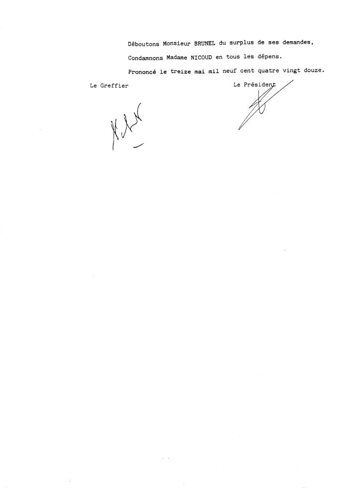 13 mai 1992 - JUGEMENT TGI. VALENCE - Nicole OBREGO - acte de l'huissier Fr�d�ric PONSETI.