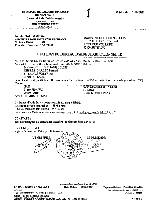 D�cision du 03/12/98 TGI Nanterre   N� 1