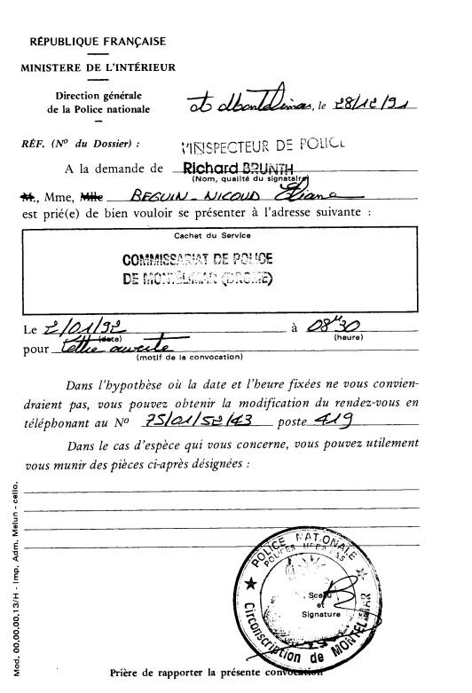 Brunth me convoque le 02/01/92 ﾰ8h30 - Pour lettre Ouverte Apap