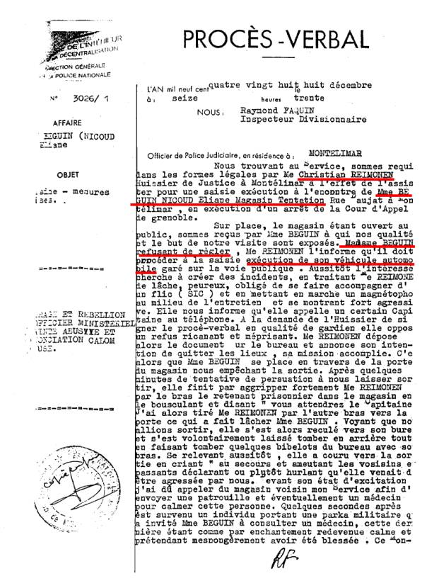 P.V de Faquin 1 & 2  du 08 DEC. 1988, adress￰ar le parquet de Valence Dr￥