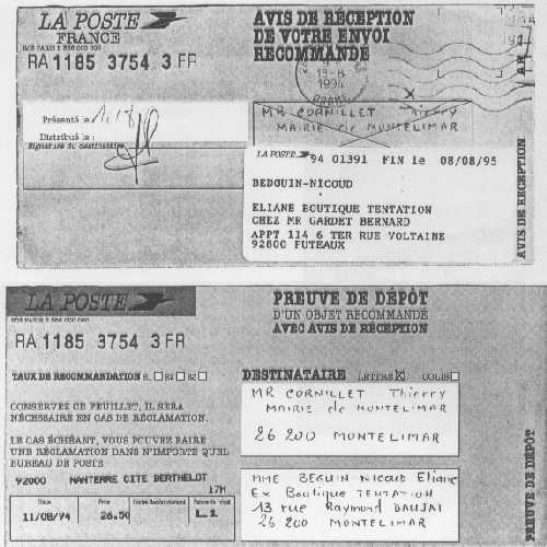 08 ao�t 1994 - AR - Lettre a Thierry Cornillet maire de Mont�limar