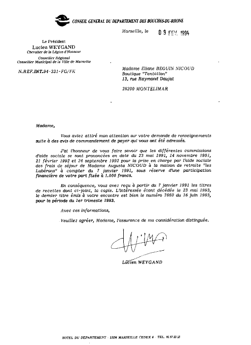 WEYGAND Lucien Conseiller-R�gional, Pr�sident du Conseil G�n�ral, Conseiller Municipal de la Ville de Marseille