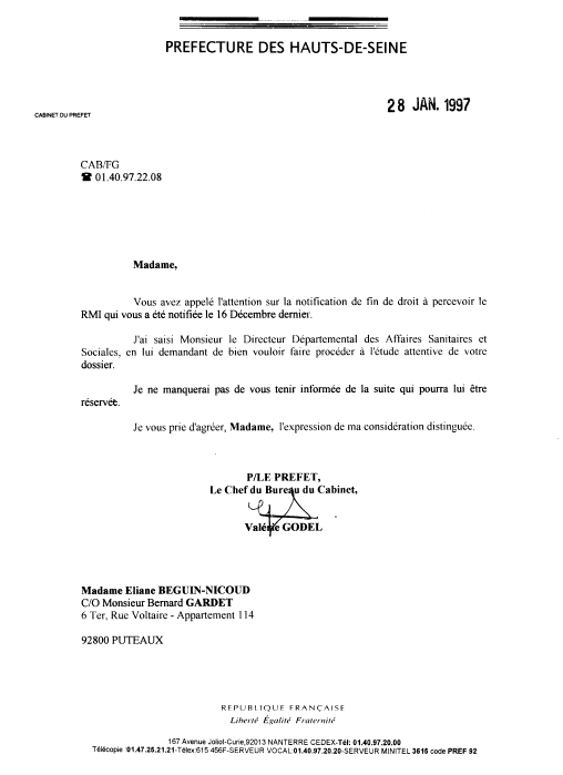 28 JAN. 1997 - R�ponse du Pr�fet des Hauts-de-Seine 