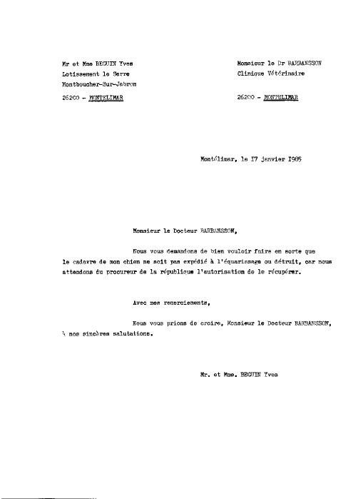 Mr. et Mme. BEGUIN Yves au v�t�rinaire Barban�on - Docteur BARBANSSON
